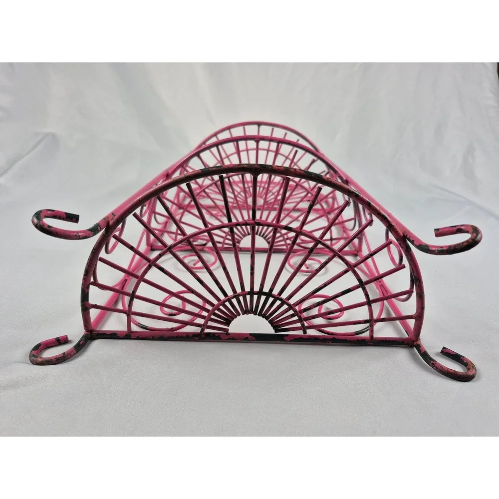 Vintage Pink Metal Wire 3 Tier Shelf Shabby Chic Scrollwork Organizer Rack